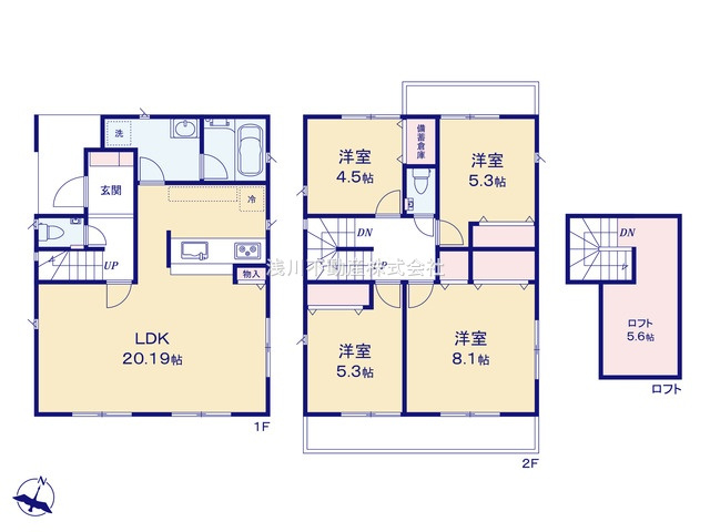 八王子市　めじろ台　新築一戸建ての間取り|～南向き4LDK　開放感のあるワンフロアリビングの間取り、固定階段で上がれるロフト付き～