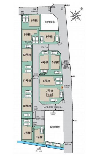 北本市中丸7丁目　新築一戸建て　ブルーミングガーデン　01の区画図|1号棟