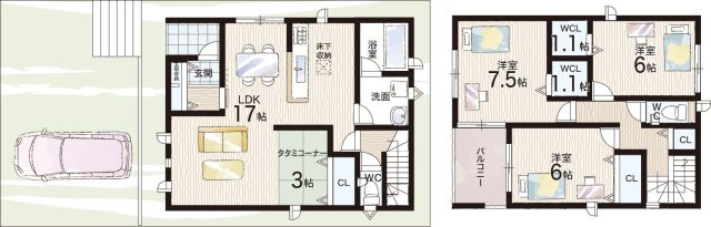 大津市稲葉台　第3期　新築一戸建ての間取り|1号地