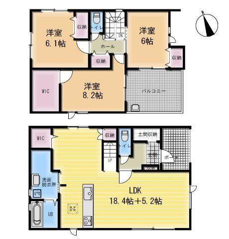 【間取り】 | □■平塚市南金目 新築戸建■□ | 【3LDK】1F：LDK23.6帖　2F：洋室8.2帖・6.1帖・6帖