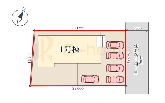 第2石岡市下林　新築戸建て　1号棟の区画図|大きなお買い物だからこそ、メリット・デメリットを伝えさせて頂きます。
R-homeにお任せください♪