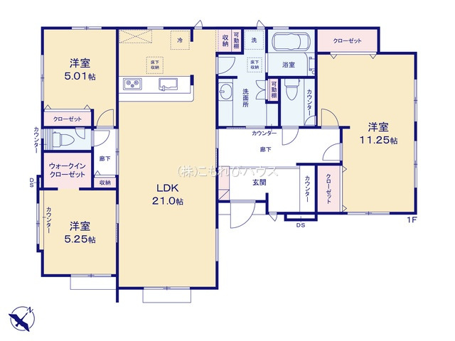 北本市中丸7丁目　新築一戸建て　ブルーミングガーデン　07の間取り|【全12棟・7号棟】北本市中丸7丁目　新築一戸建て　ブルーミングガーデン　07・3LDK・土地面積132.77m2・建物面積106.97m2