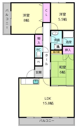 奈良市鶴舞西町の賃貸マンションの間取り
