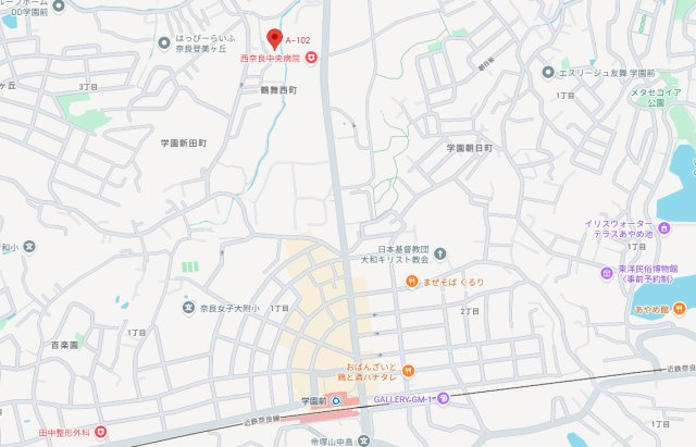 奈良市鶴舞西町の賃貸マンションの地図