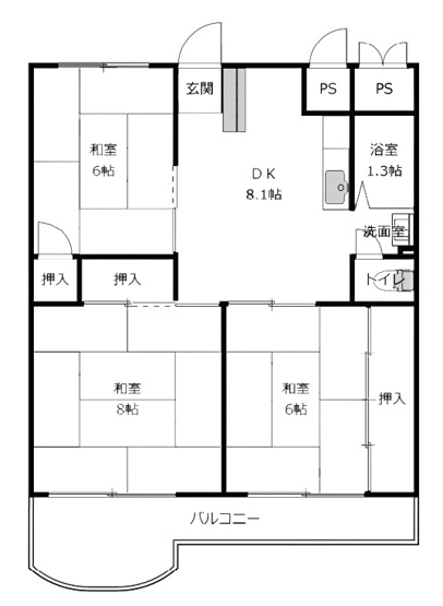 【間取り】 | 山科団地D棟 | 専有面積59.88㎡