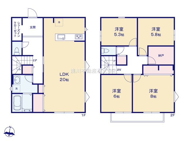 八王子市　南陽台　新築一戸建ての間取り|～南向き4SLDK　開放感のあるワンフロアリビングの間取り～