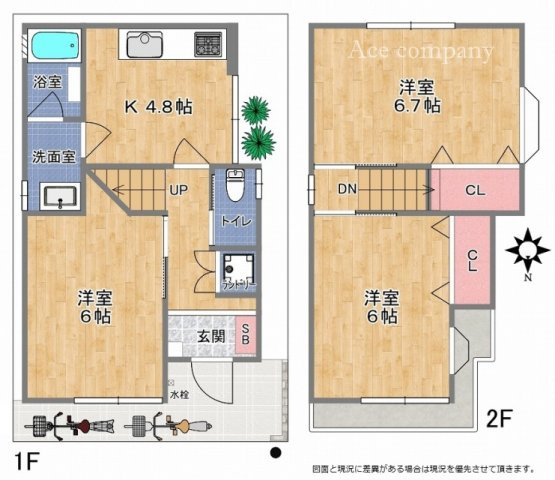 【間取り】 | 八尾市萱振町3丁目 | 2階建【3K＋駐輪スペース】室内水廻り設備一新！内外装全面リフォーム済み☆防犯・防音・断熱効果UP！全窓内窓設置済み☆各部屋コンセント多数設置☆TVモニターホン・バス追炊機能・浴室乾燥機完備です☆