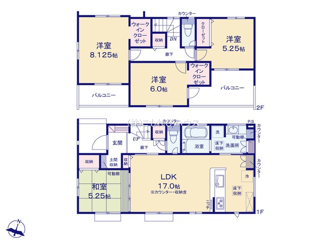 上尾市小泉　3期　新築一戸建て　ブルーミングガーデン　01の間取り|【全1棟・1号棟】上尾市小泉　3期　新築一戸建て　ブルーミングガーデン　01・4LDK・土地面積185.72m2・建物面積104.50m2