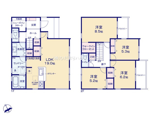 加須花崎　新築一戸建て　02　リーブルガーデンの間取り|生活動線を考慮した水回り集中設計で家事負担も軽減♪