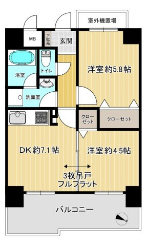 コスモ神戸サウスアヴェニューの間取り|LDKと洋室はバリアフリーにて隣接