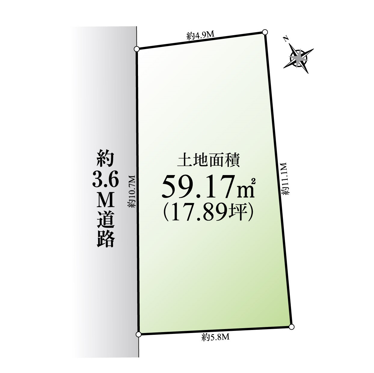 練馬区北町1丁目 限定1区画の土地図|土地面積59.17㎡ 、整形地
北側は隣地通路、南側もすぐに建物がなく陽当りや風通し良好な好立地です♪♪