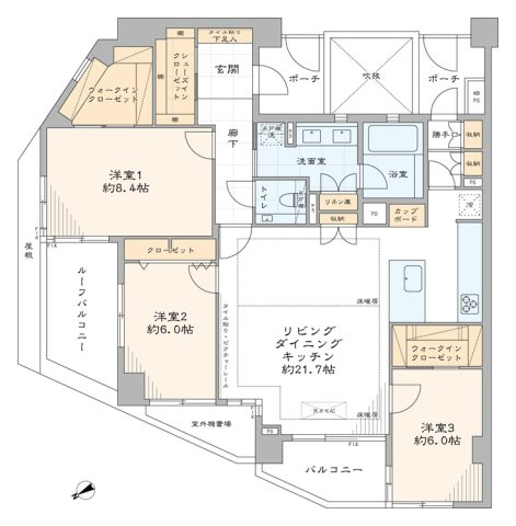 コートヤード祐天寺の間取り|コートヤード祐天寺：３方向角部屋！全居室収納・窓が付いた３ＬＤＫ床暖房エアコン付きリノベーション物件は住設備も充実！