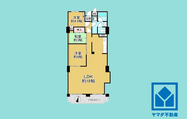 グランドハイツ甲陽園の間取り|4LDK、専有面積86.8平米、バルコニー面積9.98平米、13階建て3階部分。耐震性・耐火性に優れたSRC造です。