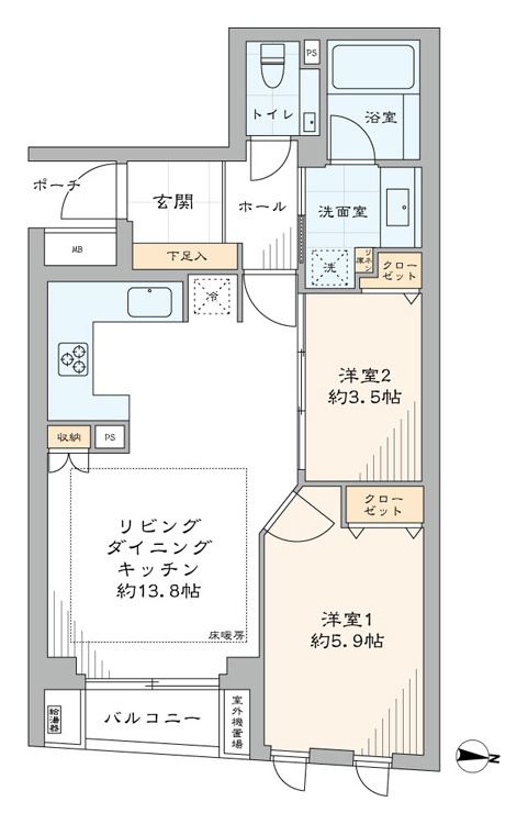オーベル目白アヴァンタージュの間取り|オーベル目白アヴァンタージュ：東向き！全居室収納が付いた２ＬＤＫ床暖房・エアコン付きリノベーション物件は住設備も充実！