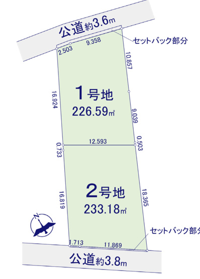 【土地図】 | 熊谷市拾六間前原　売地　全　2区画　　1号地