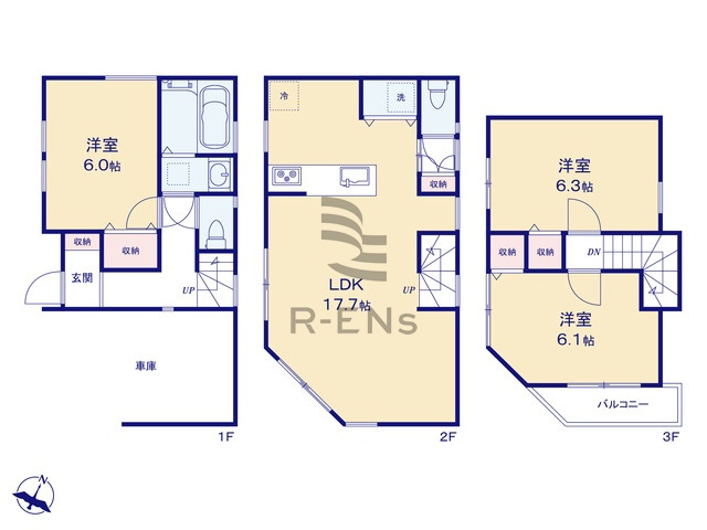 【間取り】 | 西東京市下保谷１丁目　新築戸建て　A号棟 | 3LDK・土地面積52.57ｍ2・建物面積93.90ｍ2