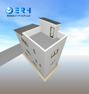 【外観パース】 | 琵琶町1丁目新築戸建 | 屋上ルーフバルコニーのあるプランです。