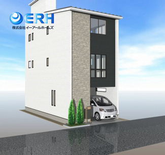 【外観パース】 | 琵琶町1丁目新築戸建 | 屋上ルーフバルコニーのあるプランです。