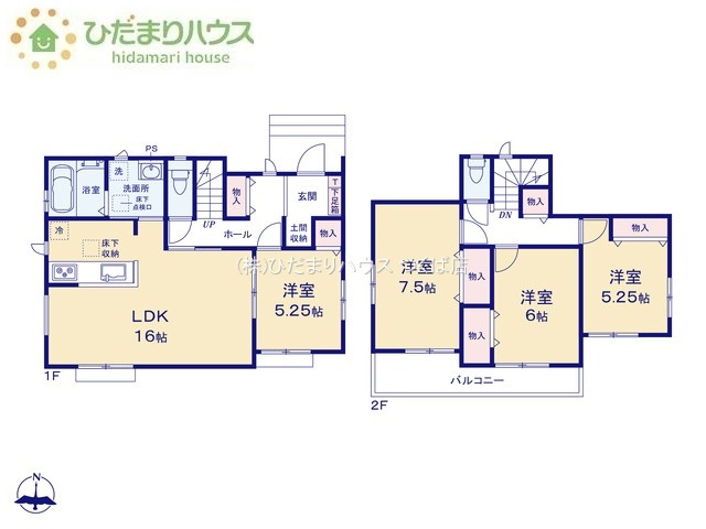 【間取り】 | 土浦市おおつ野6丁目10番　新築戸建　B号棟 | 土間の玄関シューズクロークならアウトドア用品やベビーカーも土汚れを気にせずスッキリ収納できます！
（B号棟）