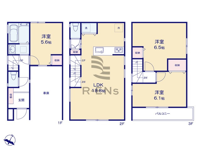 【間取り】 | 西東京市下保谷１丁目　新築戸建て　B号棟 | 3LDK・土地面積52.57ｍ2・建物面積99.12ｍ2