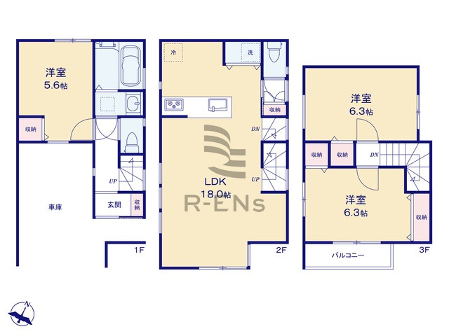 【間取り】 | 西東京市下保谷１丁目　新築戸建て　C号棟 | 3LDK・土地面積52.57ｍ2・建物面積99.74ｍ2