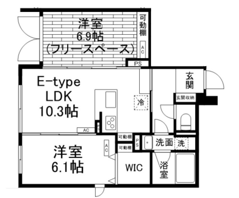 SUN Residenceサンレジデンスの間取り|バイクガレージとしても利用可能なフリースペース付きの2LDK