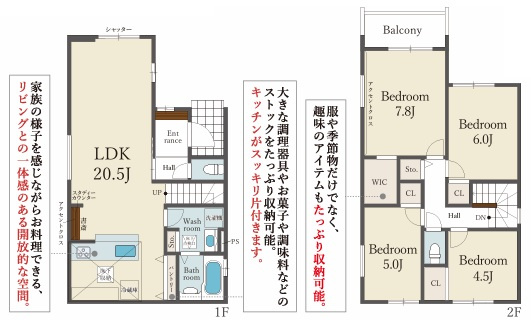 LDK20帖超え　WIC付収納豊富　西舞子９丁目 １号棟　新築戸建の間取り