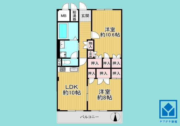 コボリクラスタ西宮北口の間取り|2LDK、専有面積58.59平米、バルコニー面積7.56平米