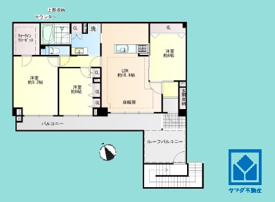 西宮マリナパークシティ・海のまち壱番館の間取り|3LDK、専有面積91.61平米、バルコニー面積12.95平米、14階建て2階部分。耐震性・耐火性の高いSRC造です。