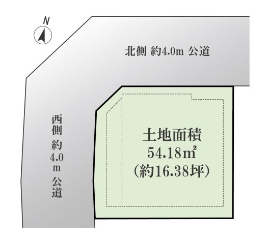 【区画図】 | 田端3丁目新築戸建て | ４ｍ幅の公道に面した北西角地