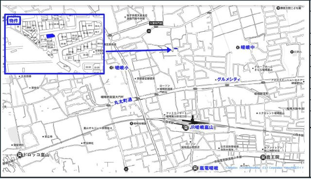 JR嵯峨嵐山駅徒歩6分｜嵯峨大覚寺門前堂ノ前町 中古戸建 4LDKの地図|JR嵯峨嵐山駅徒歩6分。嵯峨・嵐山エリアの生活施設も利用しやすい便利な立地です。
