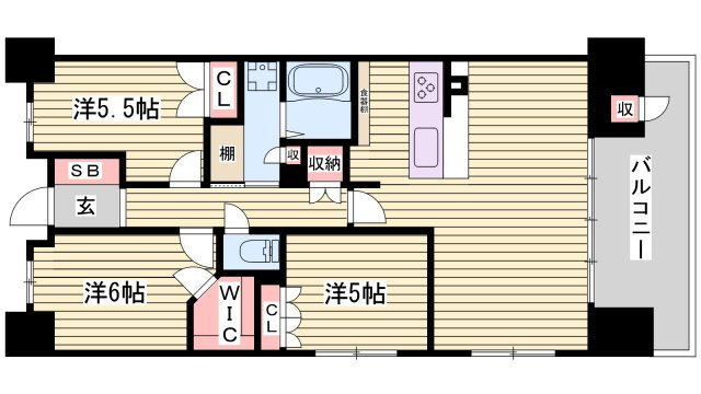 姫路市元塩町の賃貸マンションの間取り