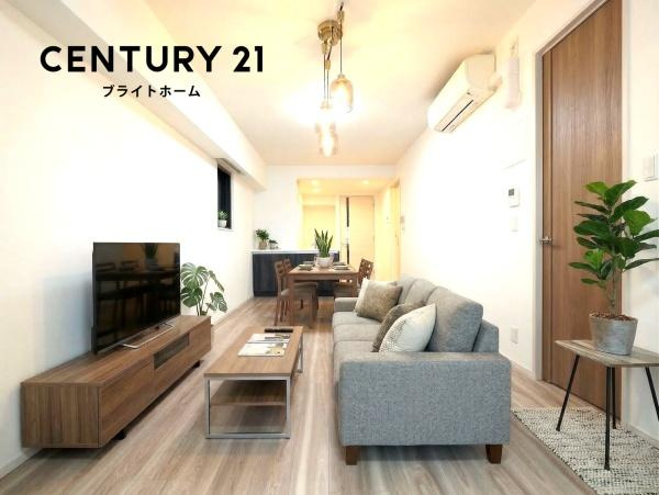デュオステージ横濱天王町の居間・リビング|自慢したくなるリビング！
形も良く家具の配置にも困りません。
※家具等はＣＧでの参考レイアウトです。