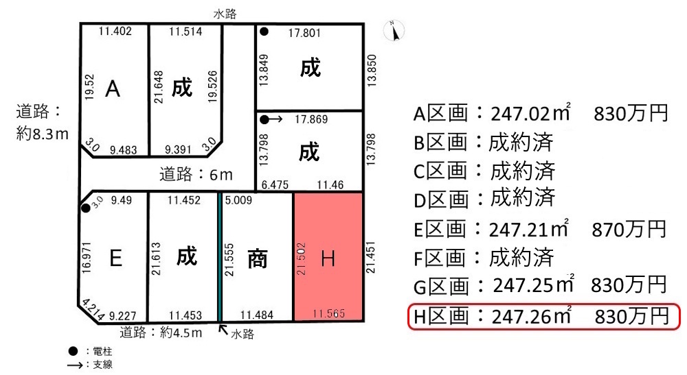 ８区画分譲地　粟野西7丁目　H区画の土地図