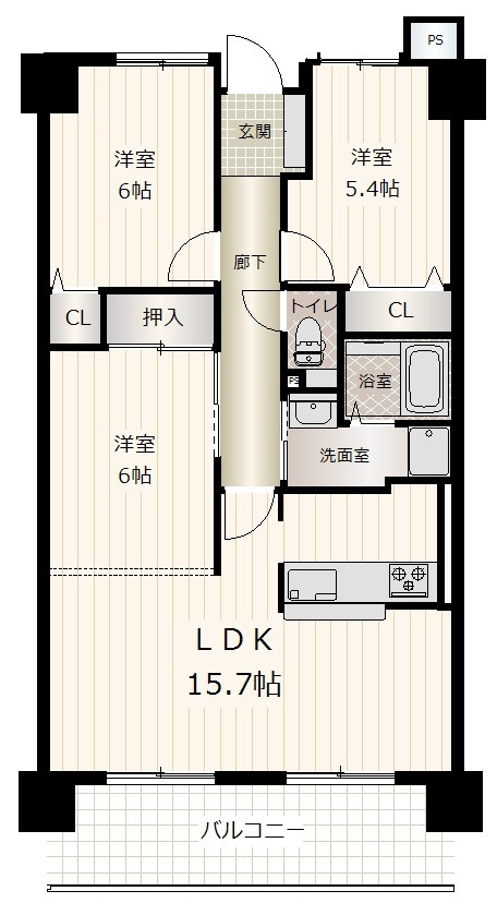 アルファステイツ西市ツインズIの間取り|◆一人一人のお部屋がしっかり確保できる3LDKの間取りです。