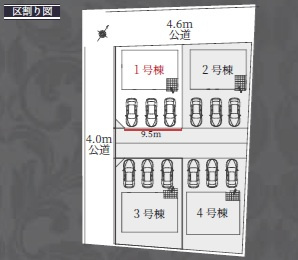 【区画図】 | 羽島市福寿町新築建売全4棟！お車並列3台可能！福寿小学校まで徒歩9分です♪耐震等級3・長期優良住宅 | 羽島市福寿町新築建売全4棟！お車並列3台可能！福寿小学校まで徒歩9分です♪耐震等級3・住宅性能評価書取得