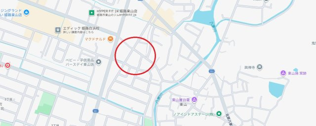 姫路市東山　山陽電鉄「八家駅」徒歩11分の地図