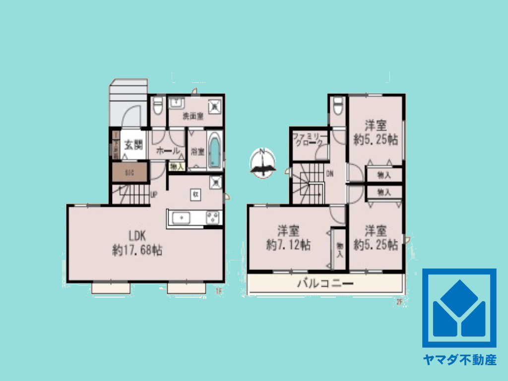 八幡市川口東扇　A号棟の間取り