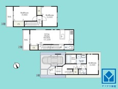 クラシス上田中町の間取り|3LDK、土地面積44.61平米、建物面積75.87平米、木造3階建。2026年1月完成済み。