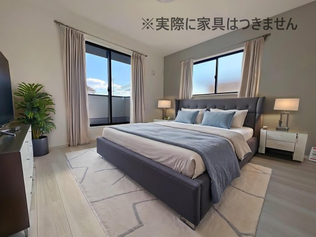 新築戸建・新築建売　郡山市静町8期　大成小学校・郡山第七中学校の洋室|画像はバーチャルホームステージングの加工による演出で、実際の家具は付きません。