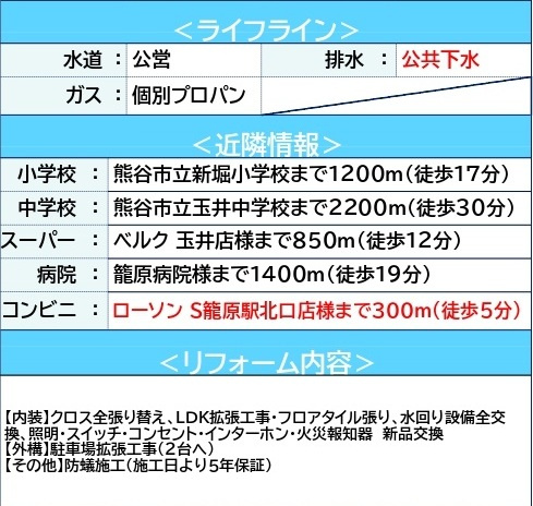 中古戸建　熊谷市新堀1085-7（リフォーム住宅）の構造・工法・仕様