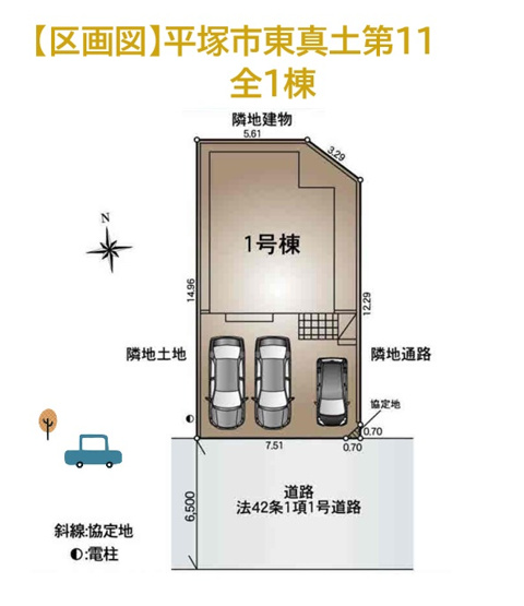 【区画図】 | カースペース広々２～３台可能♪並列駐車で出し入れもしやすいです。
不動産選びで何かお困りの点がございましたら、お気軽にお問い合わせ下さい。