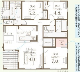 【間取り】 | LievleGarden.S古河市駒羽根第8　1号棟 | 南向きで日当たり良好な間取りです