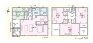 【間取り】 | 南足柄市塚原 全1棟 第36 | 南向き　２階建て　4LDK　2階全居室6帖以上　全居室収納付き　WIC　リビング階段　