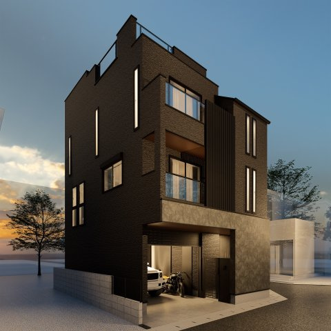 板橋区上板橋3丁目 限定1棟の完成予想図|【夜の姿も美しくお洒落で重厚感のある外観】
(イラストは図面を基に起こしたもので実際のものとは多少異なる場合がございます)