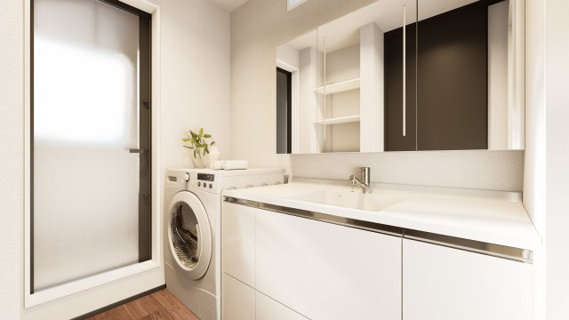 板橋区上板橋3丁目 限定1棟の完成予想図|ゆとりある洗面スペース
大きな洗面台は大きな鏡で身だしなみも整えやすく、朝の慌ただしい時間帯も快適です
(イラストは図面を基に起こしたもので実際のものとは多少異なる場合がございます)