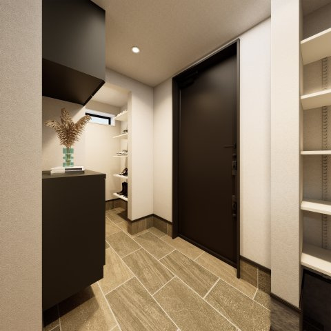 板橋区上板橋3丁目 限定1棟の完成予想図|玄関には大容量のシューズインクローゼット完備
玄関からもガレージに出られます
(イラストは図面を基に起こしたもので実際のものとは多少異なる場合がございます)