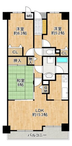 【間取り】 | 3LDK＋全室収納完備！LDK約15.3帖の開放感あふれるファミリー向け住戸！