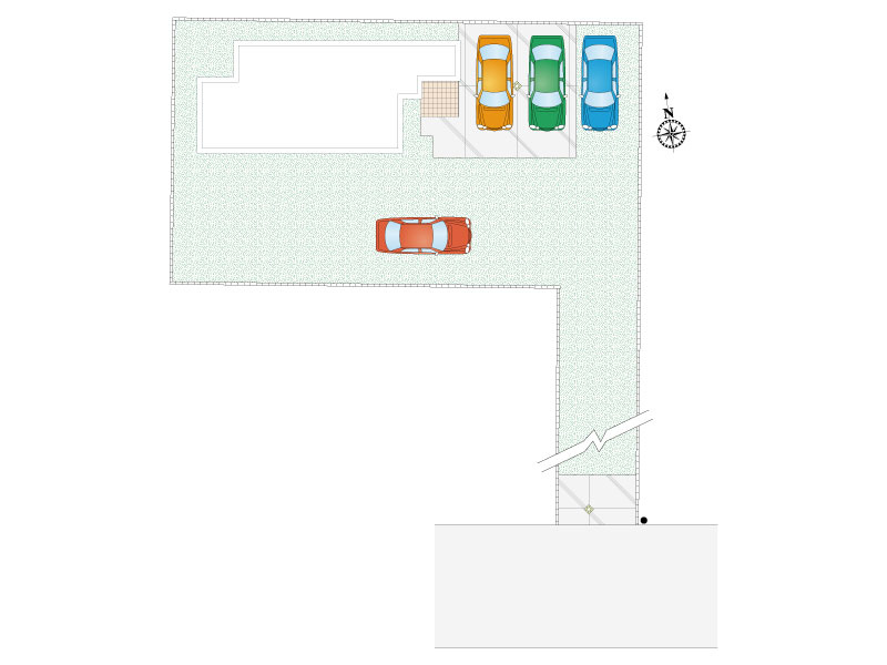 【館林市花山町3期全1区画　区画図】
敷地面積350.49㎡(106.02坪)
建物面積103.78㎡(31.39坪)
合計4台駐車可能！！