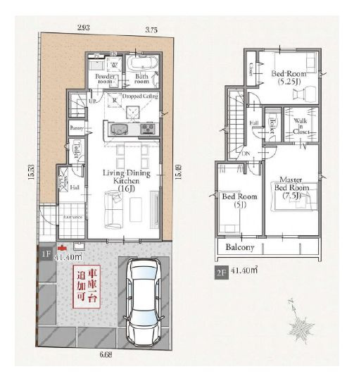 【間取り】 | 西東京市向台町４丁目　新築戸建て　２号棟 | 3LDK・土地面積103.59ｍ2・建物面積82.80ｍ2